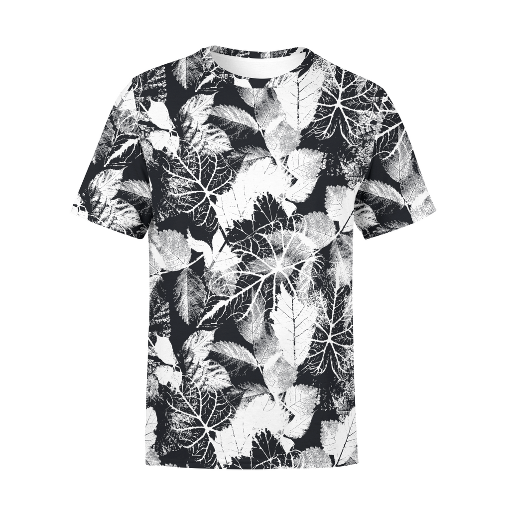 Men's Black White Leaves T-Shirt