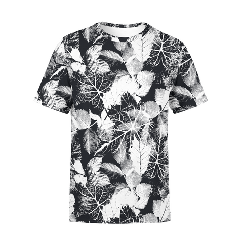 Men's Black White Leaves T-Shirt