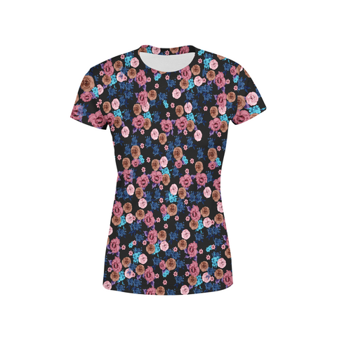 Women's Pink Blue Flowers T-Shirt