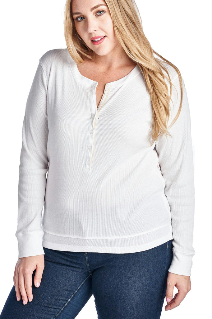 Women's Plus Size Long Sleeve Henley Top