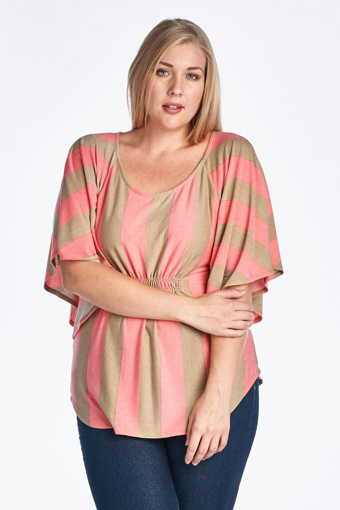 Women's Plus Size Stripe Cape Sleeve Top