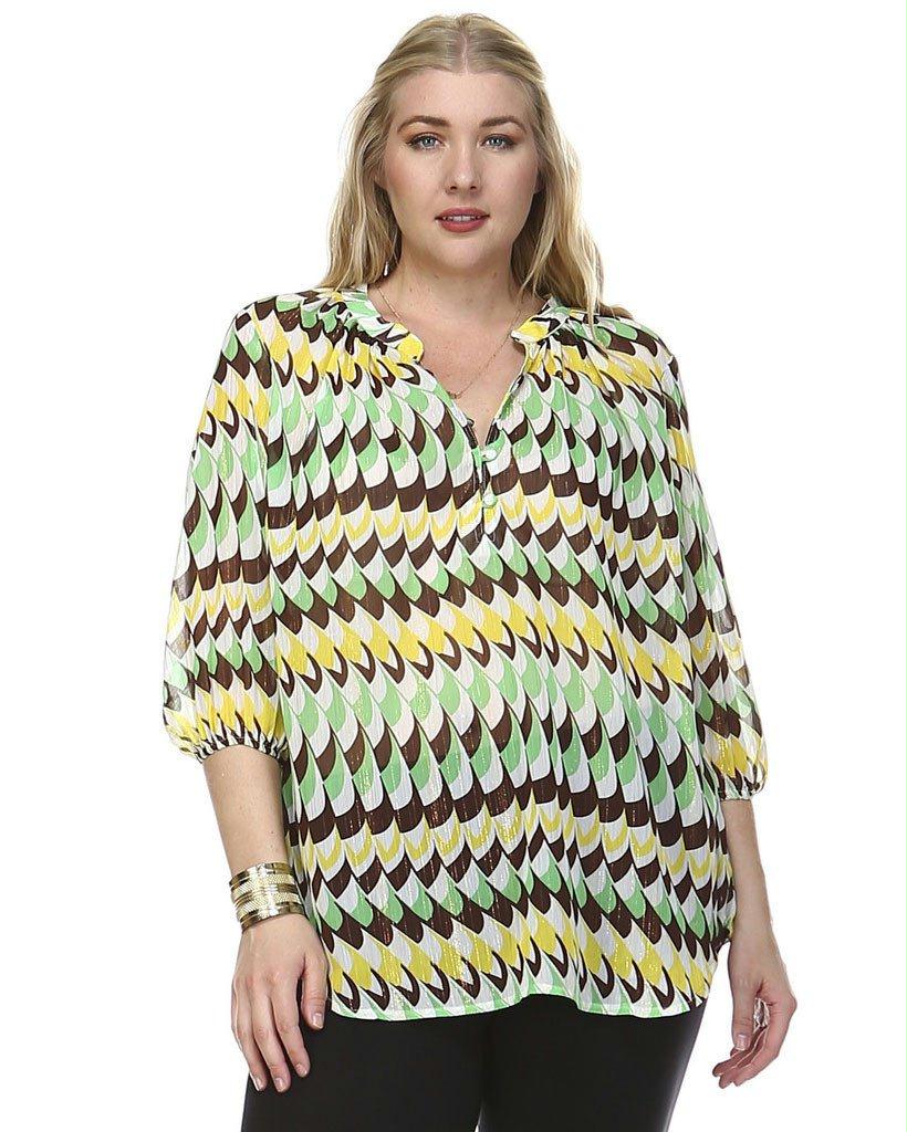 Women's Plus Size 3/4 Sleeve Button Front Top