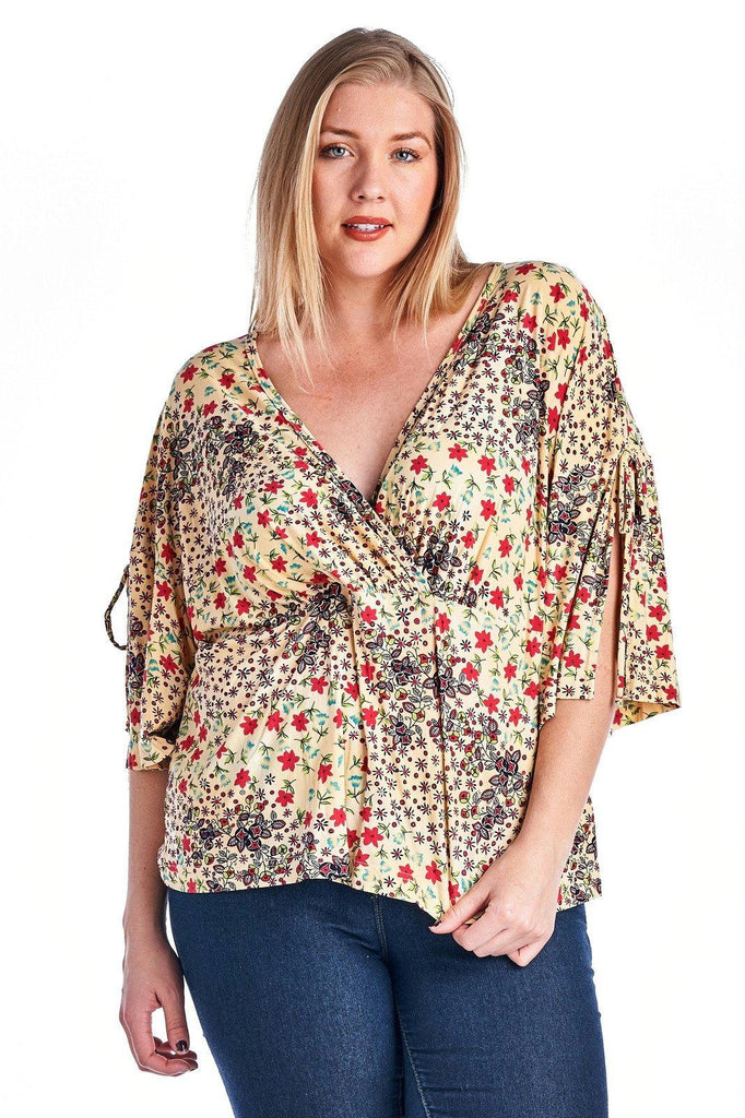 Women's Plus Size Floral Printed Wrap Top