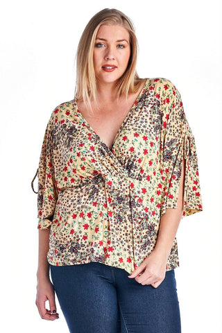 Women's Plus Size Floral Printed Wrap Top