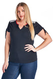 Women's Plus Size V-Neck Top with Sleeve Ties