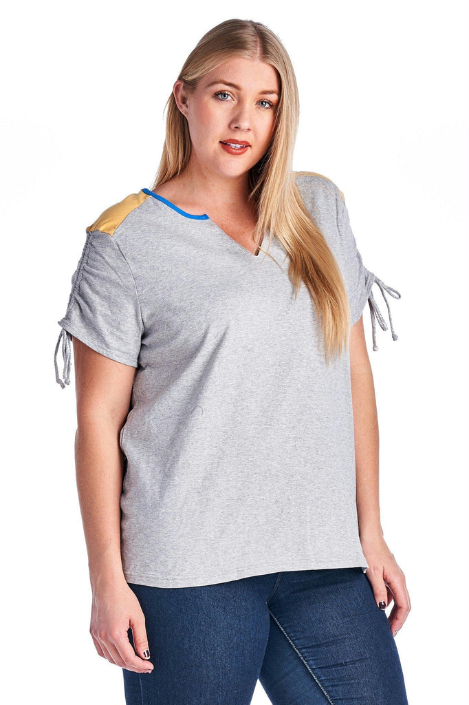 Women's Plus Size V-Neck Top with Sleeve Ties