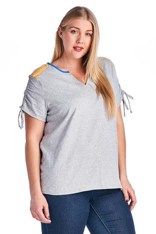 Women's Plus Size V-Neck Top with Sleeve Ties