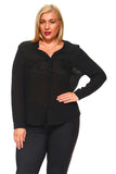 Women's Plus Size Button Down Long Sleeve With Flower-Printed Mesh Inserts