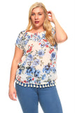 Women's Plus Size Printed Floral Elastic Tassel Top