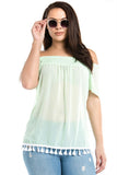 Women's Plus Size Off Shoulder Tassel Top