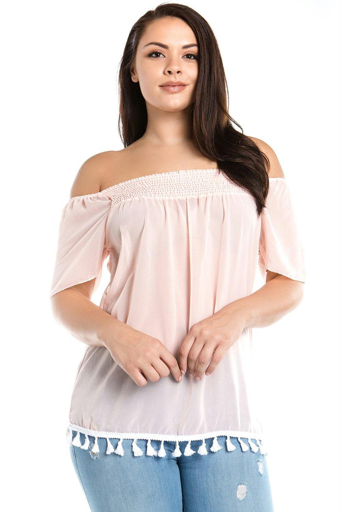 Women's Plus Size Off Shoulder Tassel Top