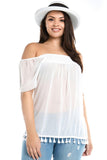Women's Plus Size Off Shoulder Tassel Top