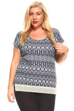 Women's Plus Size Aztec Print Crochet Trim Top