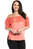 Women's Plus Size Off Shoulder Lace Layer Top