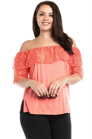 Women's Plus Size Off Shoulder Lace Layer Top