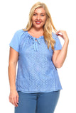 Women's Plus Size Lace Front Tie Top
