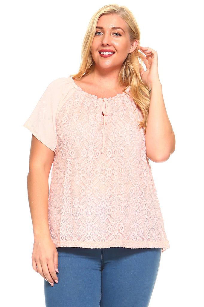 Women's Plus Size Lace Front Tie Top