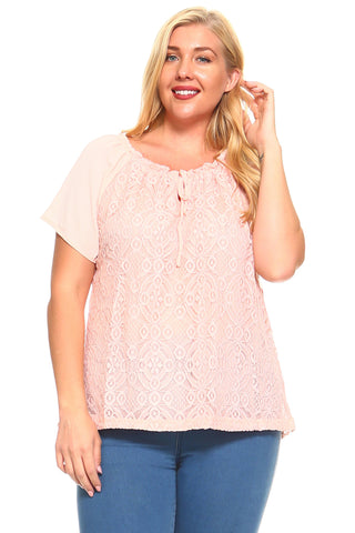 Women's Plus Size Lace Front Tie Top