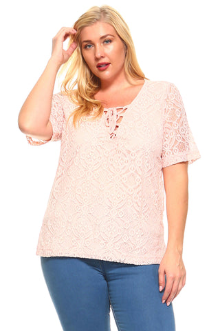 Women's Plus Size Lace Criss Cross Tie Top
