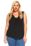 Women's Plus Size Sleeveless Top With Lace Detail and Ruffled Tie-Up Front