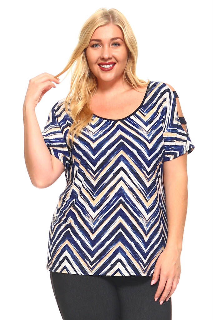 Women's Plus Size Cold Shoulder Zig Zag Scoop Top