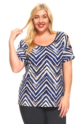 Women's Plus Size Cold Shoulder Zig Zag Scoop Top