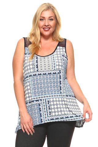 Women's Plus Size Multi Print Mesh Sleeveless Top