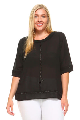 Women's Plus Size 3/4 Three Quarter Sleeve Sheer Blouse