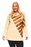 Women's Plus Size Knit Sweater Top With Striped Print and Embellished Neck Detail