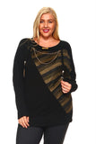 Women's Plus Size Knit Sweater Top With Striped Print and Embellished Neck Detail
