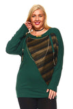 Women's Plus Size Knit Sweater Top With Striped Print and Embellished Neck Detail