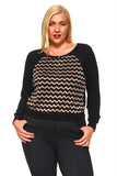 Women's Plus Size Cropped Sweater Top With Metallic Jagged Lines
