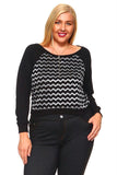 Women's Plus Size Cropped Sweater Top With Metallic Jagged Lines