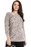Women's Plus Size Printed Long Sleeved Tunic With Crochet Collar