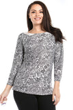 Women's Plus Size Printed Long Sleeved Tunic With Crochet Collar