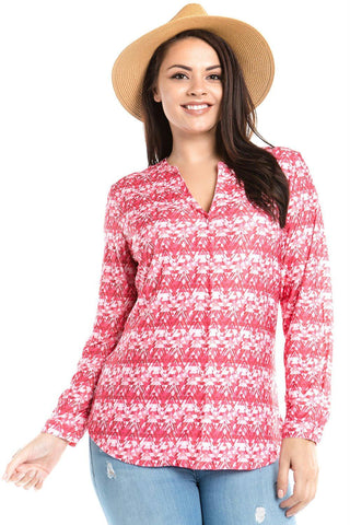 Women's Plus Size 3D Zig Zag Print Button Down Top