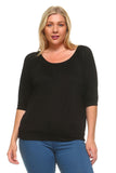 Women's Plus Size 3/4 Three Quarter Elastic Scoop Top