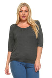 Women's Plus Size 3/4 Three Quarter Elastic Scoop Top