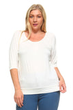 Women's Plus Size 3/4 Three Quarter Elastic Scoop Top