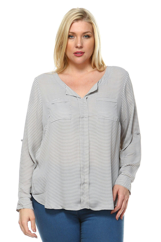 Women's Plus Size Stripe Chiffon Blouse