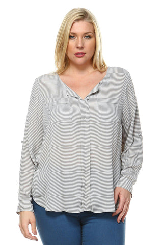 Women's Plus Size Stripe Chiffon Blouse