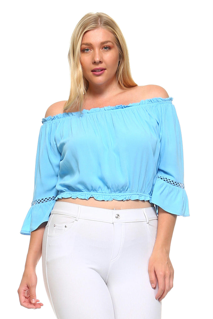 Women's Plus Size 3/4 Three Quarter Off Shoulder Boho Top