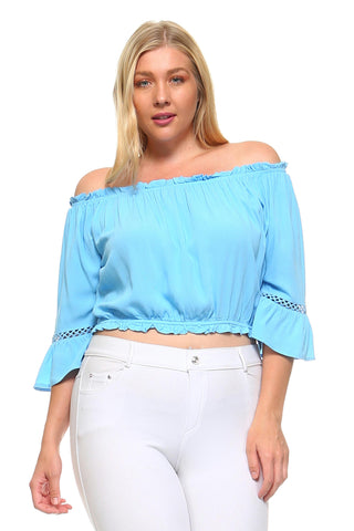 Women's Plus Size 3/4 Three Quarter Off Shoulder Boho Top