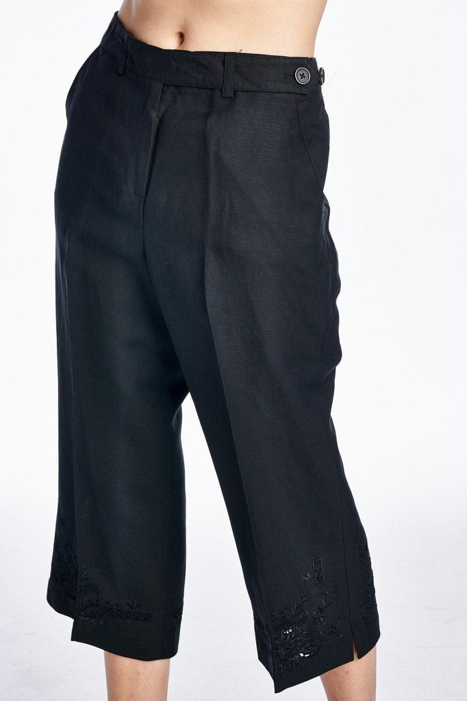 Larry Levine Capris with Tonal Embroider at Hem